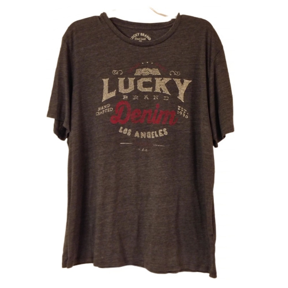 Lucky Brand Mens Graphic Logo T-Shirt XXL Charcoal‎ Gray Short Sleeve Streetwear